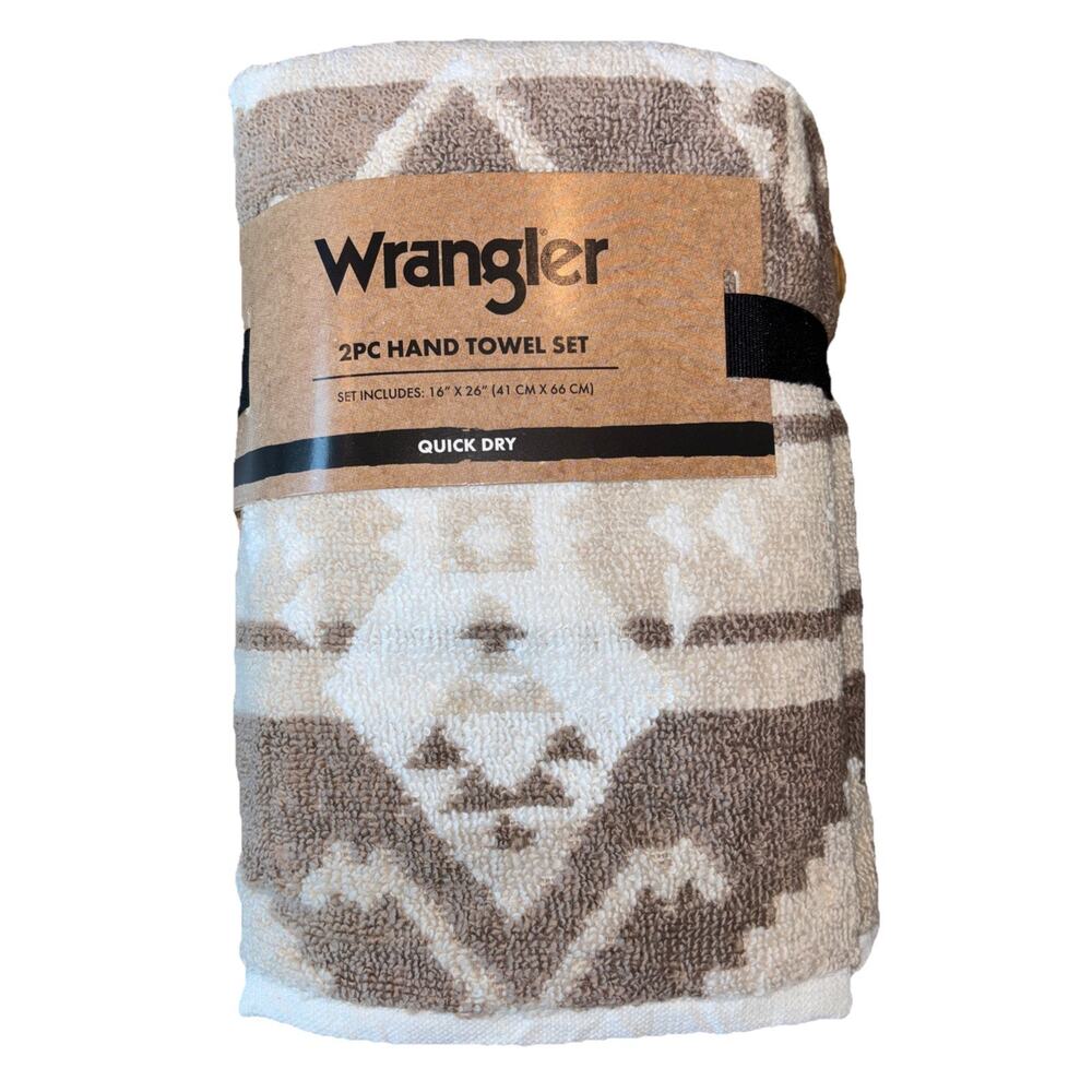 Wrangler Cowboy Jesse Brown Aztec Hand Towels Southwestern Set of 2 NEW